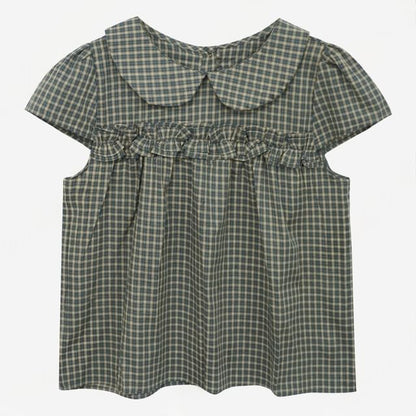 Collared Plaid Cropped Tee with Short Sleeves
