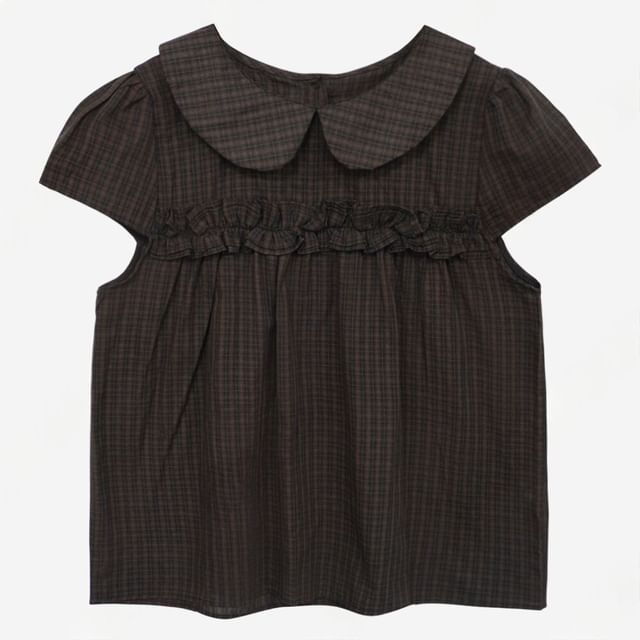Collared Plaid Cropped Tee with Short Sleeves