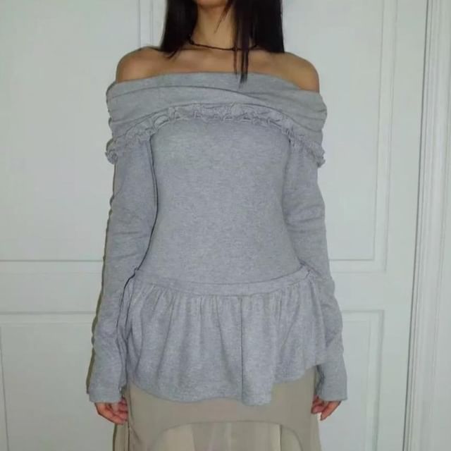 Off-Shoulder Ruffle Long-Sleeve Top