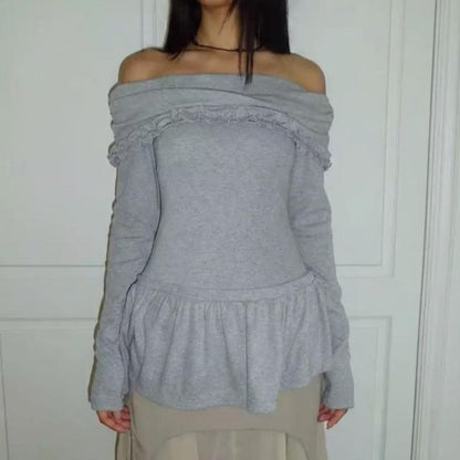 Off-Shoulder Ruffle Long-Sleeve Top
