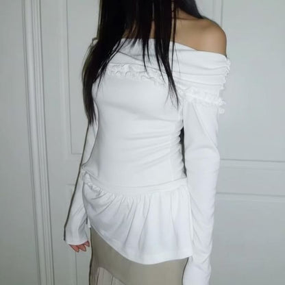 Off-Shoulder Ruffle Long-Sleeve Top