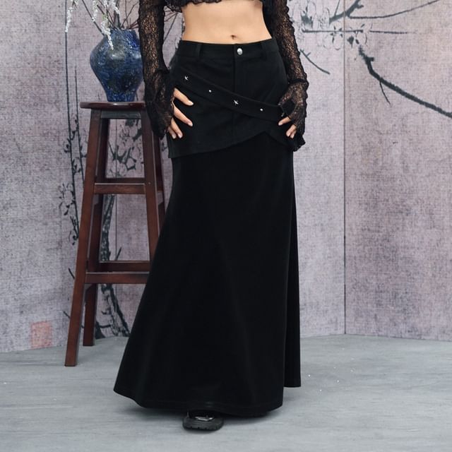 Studded Asymmetrical Mermaid Maxi Skirt - Altfashion Shop