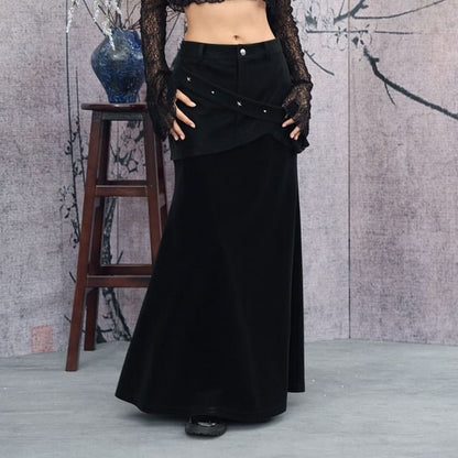 Studded Asymmetrical Mermaid Maxi Skirt - Altfashion Shop