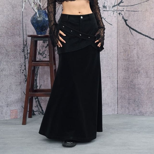 Studded Asymmetrical Mermaid Maxi Skirt - Altfashion Shop