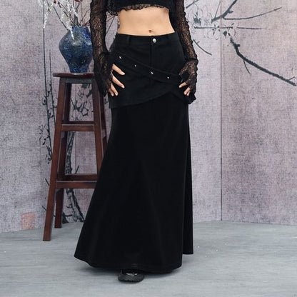 Studded Asymmetrical Mermaid Maxi Skirt - Altfashion Shop