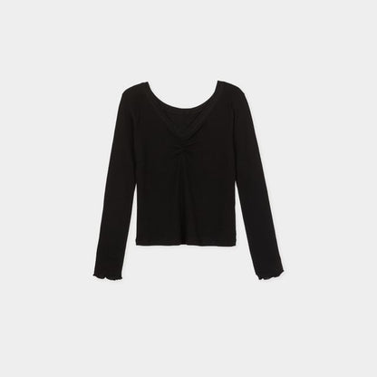 Long-Sleeve V-Neck Ruched Halter Tee