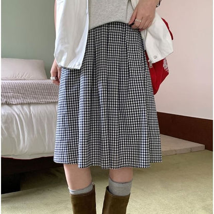 Checkered A-Line Mini Skirt with Ruffled Hem - Altfashion Shop