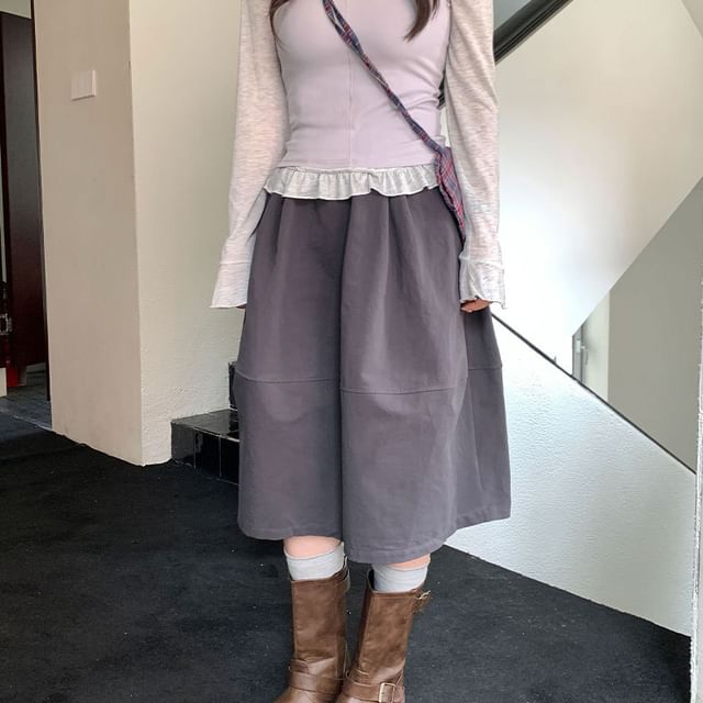 Solid High Waist A-Line Skirt - Altfashion Shop