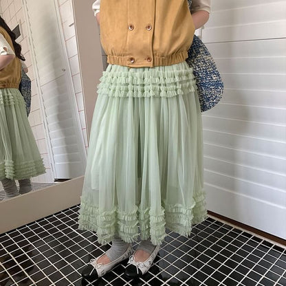 Ruffled Mesh Maxi Skirt - Altfashion Shop
