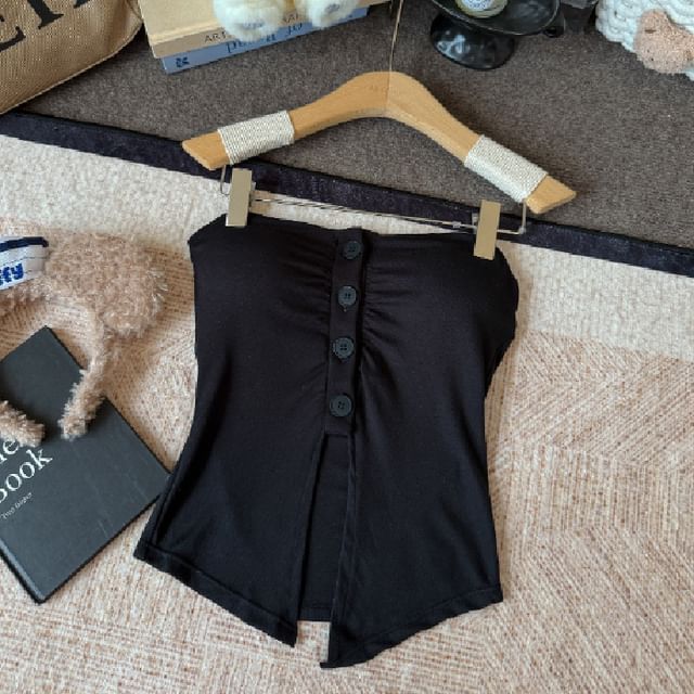 Minimalist Gathered Button Padded Tube Top