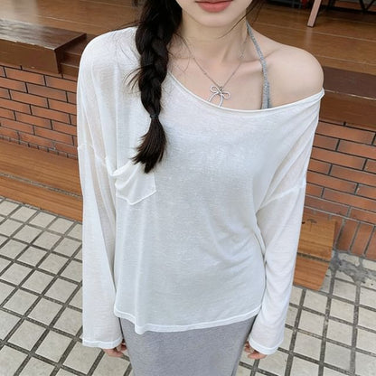 Extended Sleeve Single-Shoulder Minimalist Loose Tee