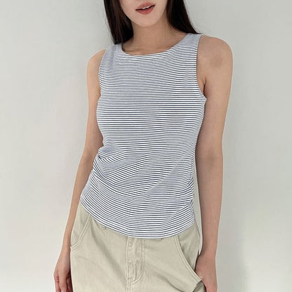 Round Neck Striped Sleeveless Top