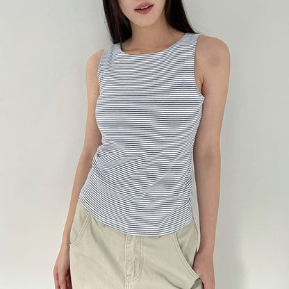 Round Neck Striped Sleeveless Top
