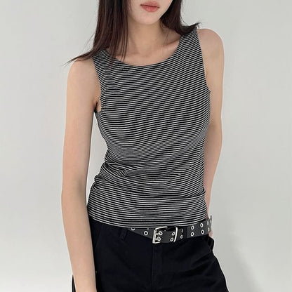 Round Neck Striped Sleeveless Top