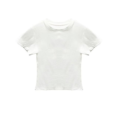 Short Sleeve Round Collar Minimalist Fitted Tee