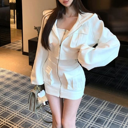 Zip-Up Crop Hoodie & Strapless Mini Dress Set