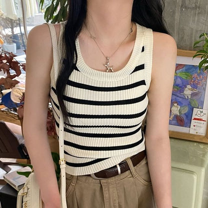 Striped U-Neck Knit Tank