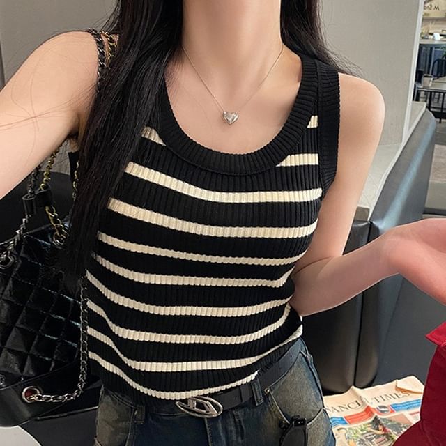 Striped U-Neck Knit Tank