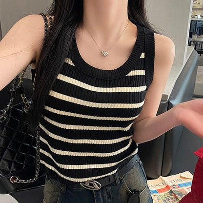 Striped U-Neck Knit Tank