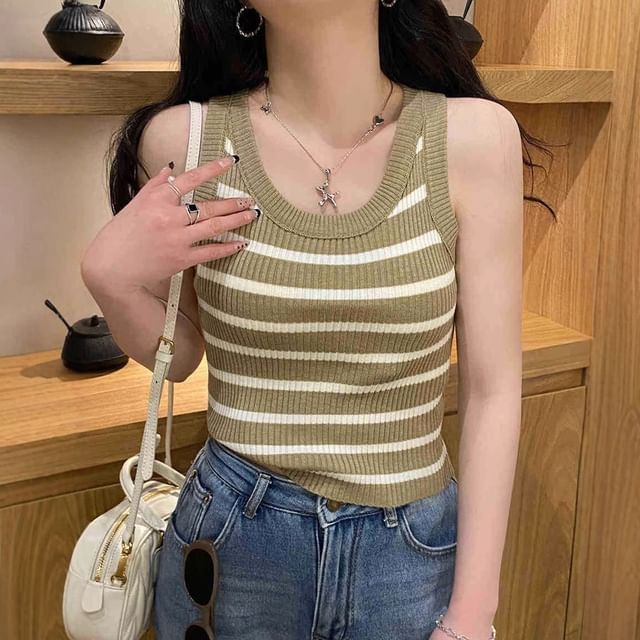 Striped U-Neck Knit Tank
