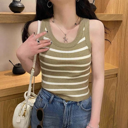 Striped U-Neck Knit Tank