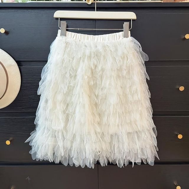 Tiered Mesh Mini Skirt - Altfashion Shop