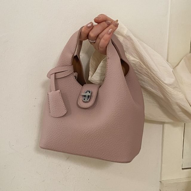 Set: Faux Leather Plain Handbag + Pouch