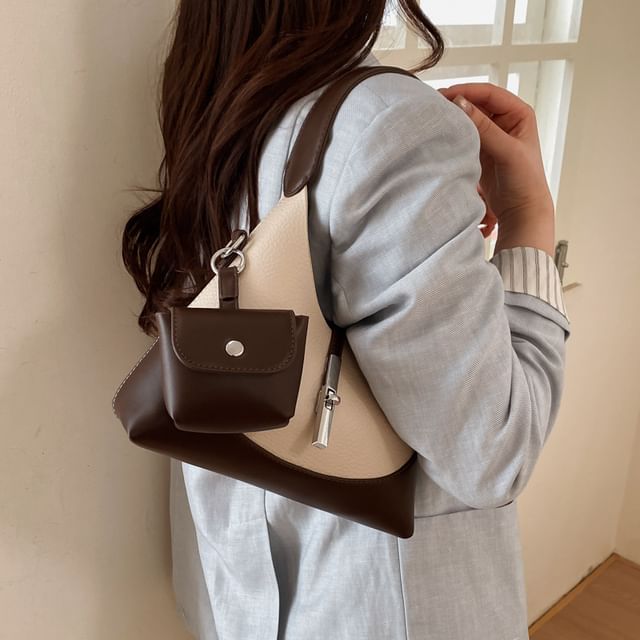 Two Tone Faux Leather Shoulder Bag