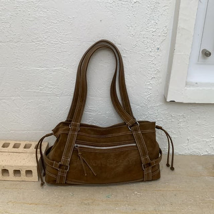 Faux Leather Contrast Stitching Shoulder Bag