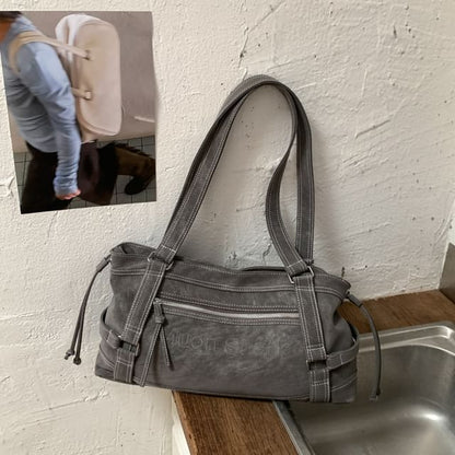Faux Leather Contrast Stitching Shoulder Bag