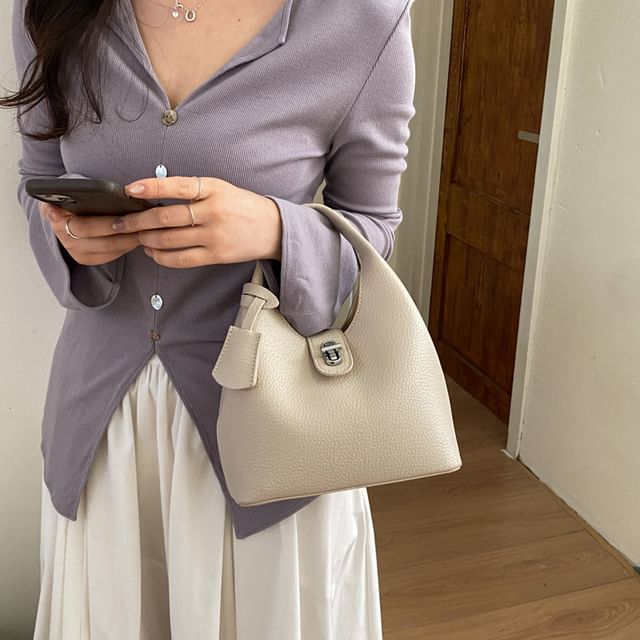 Set: Faux Leather Plain Handbag + Pouch