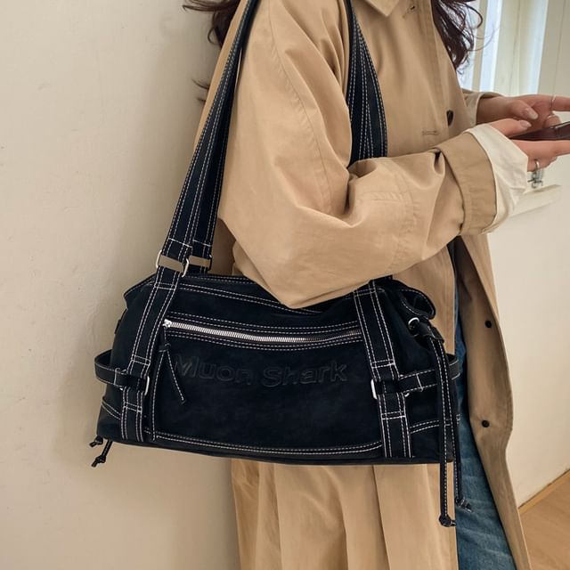 Faux Leather Contrast Stitching Shoulder Bag