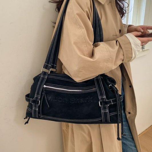 Faux Leather Contrast Stitching Shoulder Bag