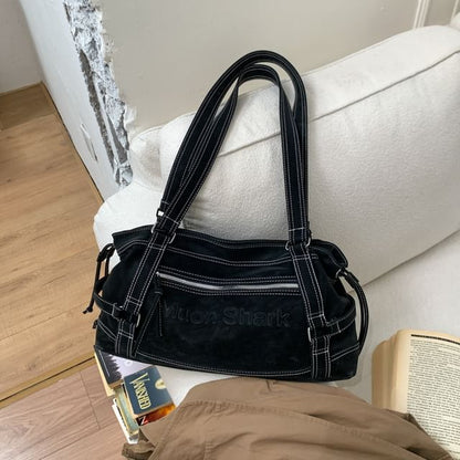 Faux Leather Contrast Stitching Shoulder Bag