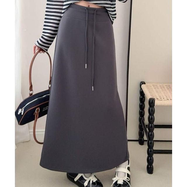 Drawstring Maxi A-Line Skirt - Altfashion Shop