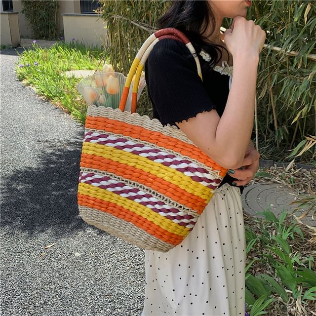 Striped Crochet Tote Bag