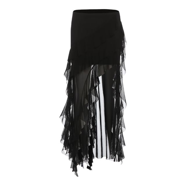 Sheer Ruffle Trim Mini Skirt with Dip Back - Altfashion Shop