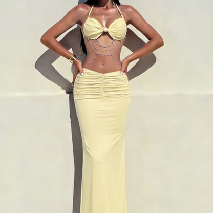 Halter Neck Bra Top and Maxi Pencil Skirt Set - Altfashion Shop