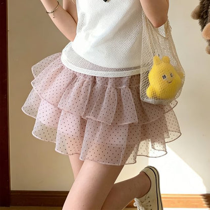 Polka Dot Ruffle Mini Skirt - Altfashion Shop