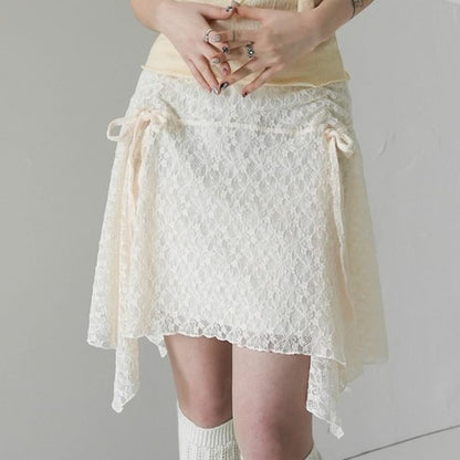 Asymmetrical Drawstring Lace Mini Skirt - Altfashion Shop