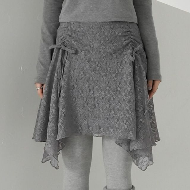 Asymmetrical Drawstring Lace Mini Skirt - Altfashion Shop