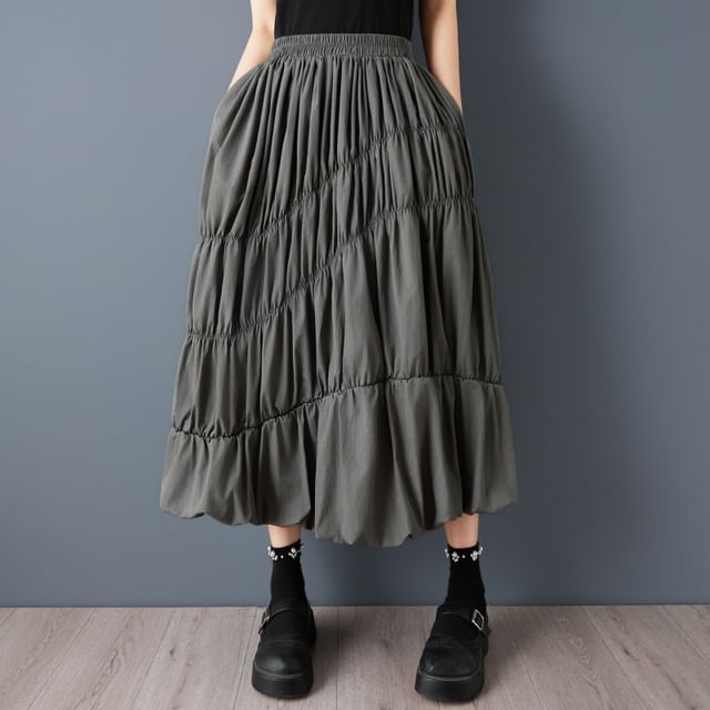 Stand Collar Jacket and Midi Skirt Set - Altfashion Shop