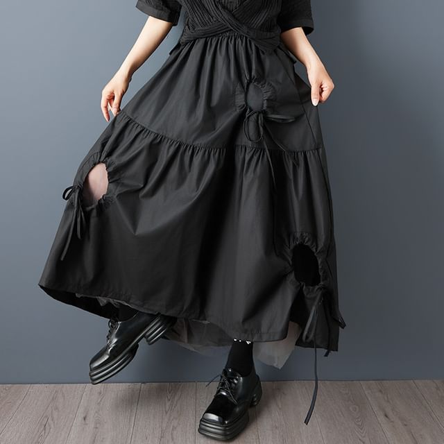 Cutout Midi A-Line Skirt - Altfashion Shop