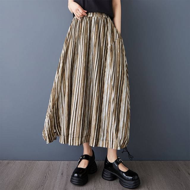 Striped Maxi A-Line Skirt - Altfashion Shop