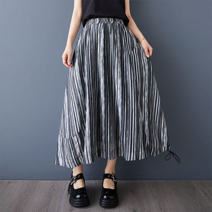 Striped Maxi A-Line Skirt - Altfashion Shop