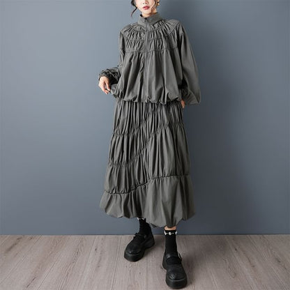 Stand Collar Jacket and Midi Skirt Set - Altfashion Shop