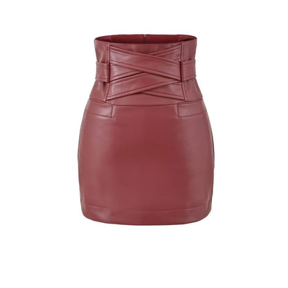 Black High Waist Plain Panel Faux Leather Mini Pencil Skirt - Altfashion Shop
