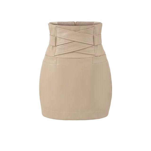 Black High Waist Plain Panel Faux Leather Mini Pencil Skirt - Altfashion Shop