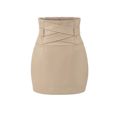 Black High Waist Plain Panel Faux Leather Mini Pencil Skirt - Altfashion Shop