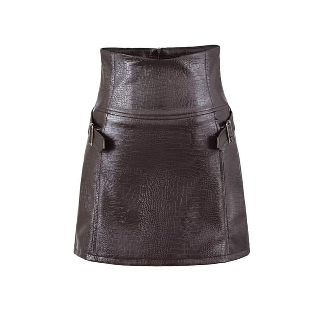 Faux Leather Buckled Mini Skirt - Altfashion Shop